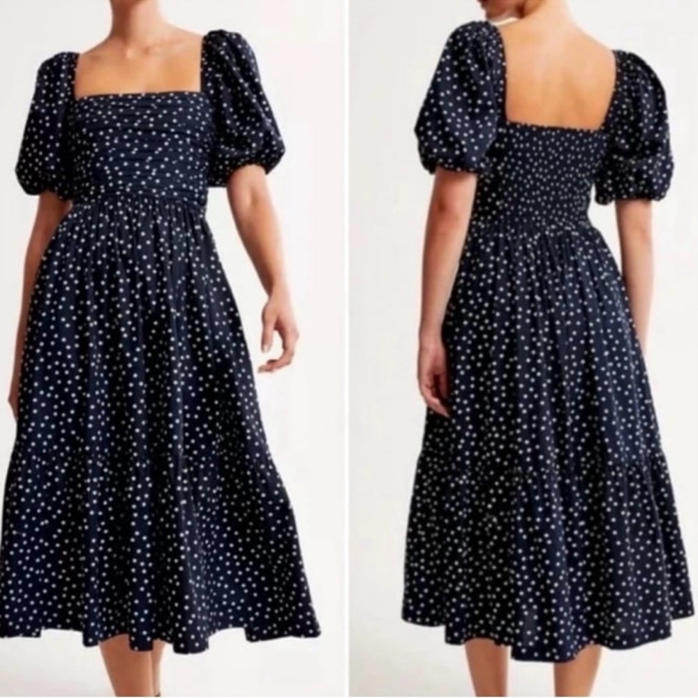 Abercrombie & Fitch Blue Puff Sleeve Midi Dress
